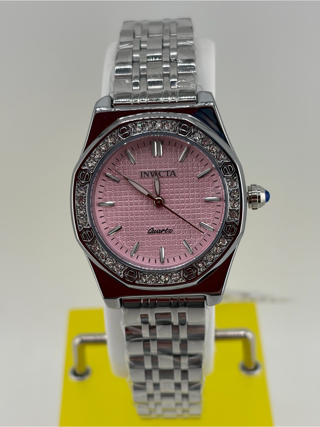 Invicta Silver Bracelet Watch With Pink Dial And Crystal Bezel 69372